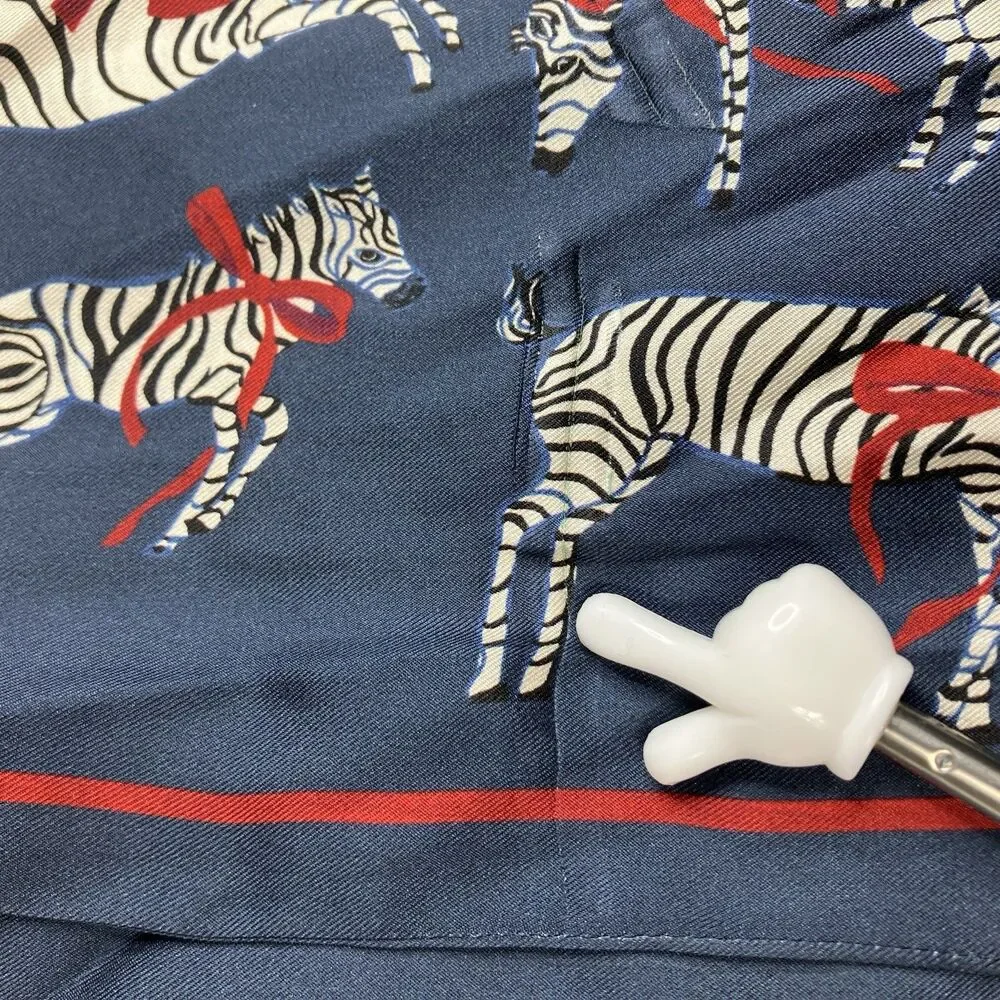 J Crew Silk Skinny Scarf Womens One Size Navy Red Zebra Bow Twilly BS227
